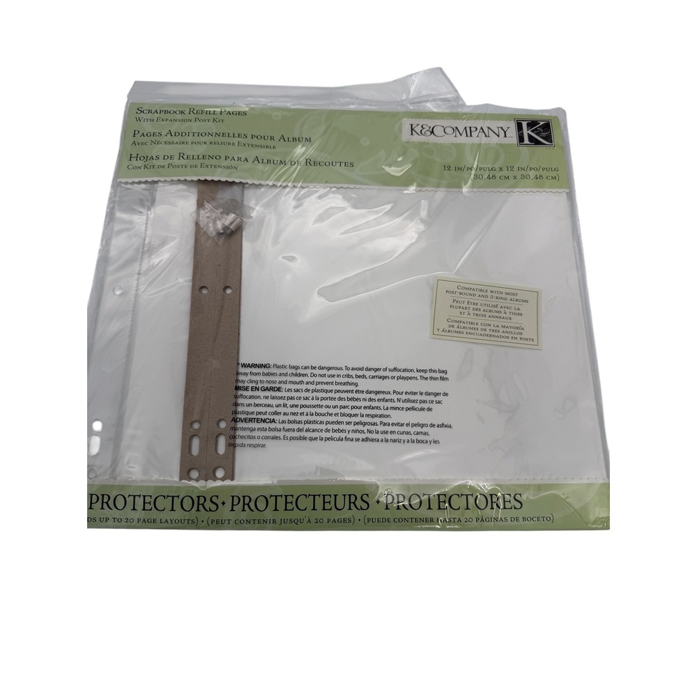 K&Company 12x12 Scrapbook Refill Pages 10 Pack with Expansion Post Kit 30-589223